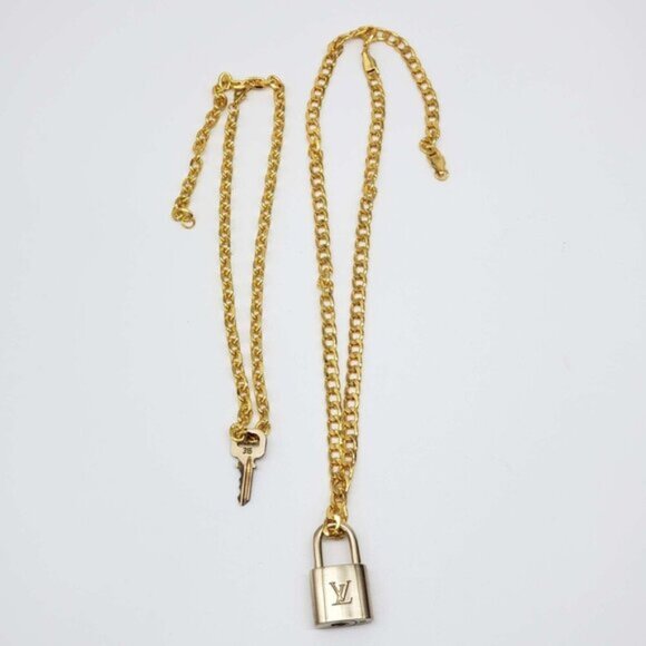 Authentic Louis Vuitton Lock & Key w/ 18k Gold Plated Chain Necklace - Picture 6 of 11